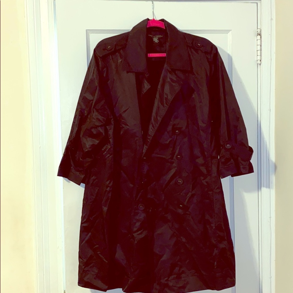 Black belted rain and shine coat